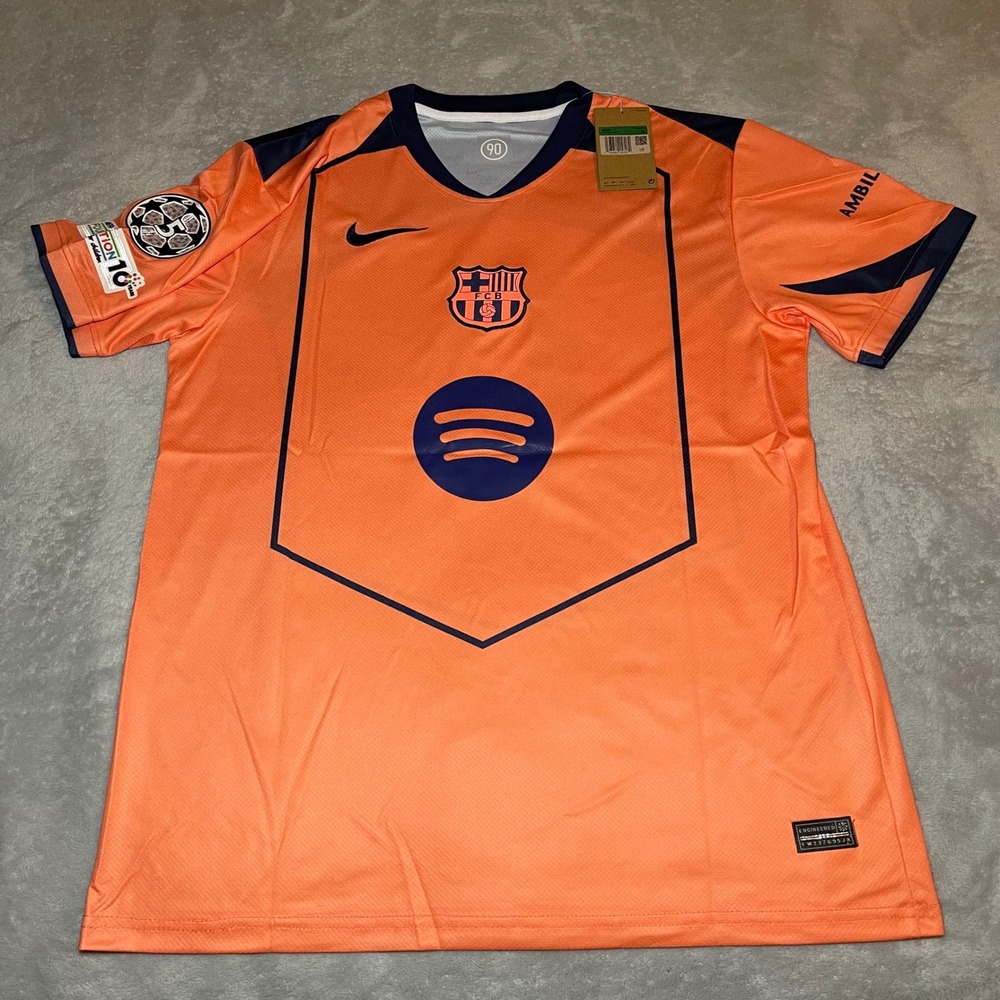 FC Barcelona Gavi 6 Jersey Mens XL Orange Nike Soccer UEFA Foundation Brand New